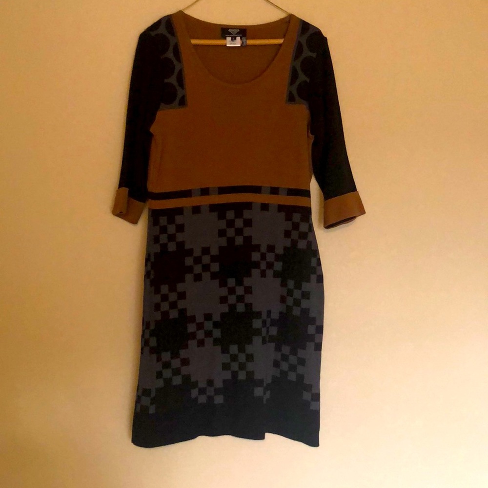Brown, black, and grey sweater dress
